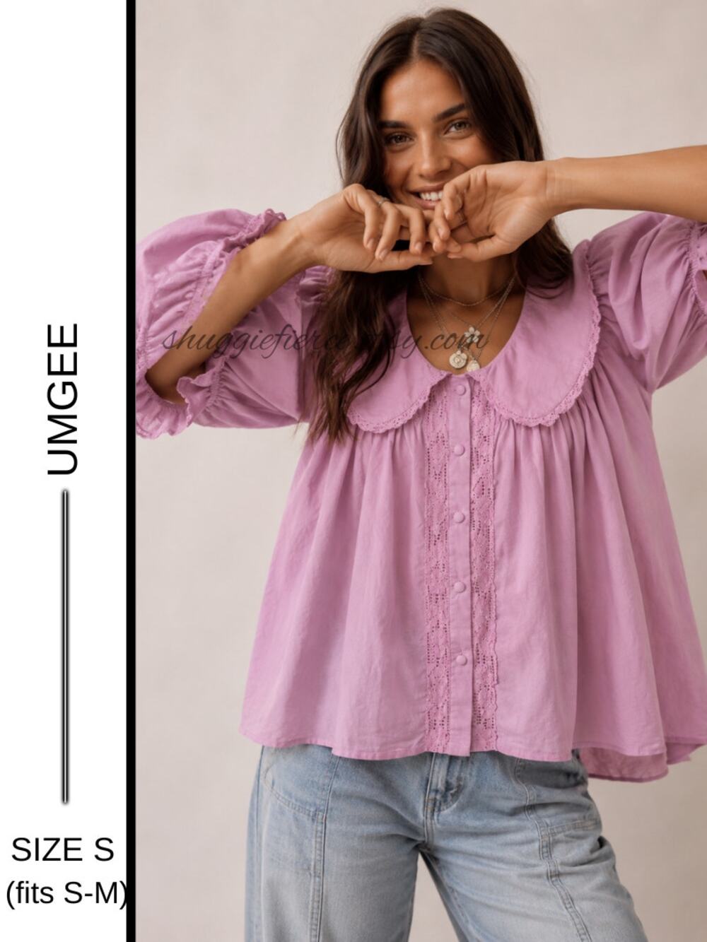 MSRP $59✨NWT Umgee Baby Pink Peter Pan Collar Babydoll Blouse – Size S Fits S/M✨